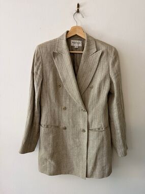 Emanuel Ungaro Beige Pinstripe Double-Breasted Blazer